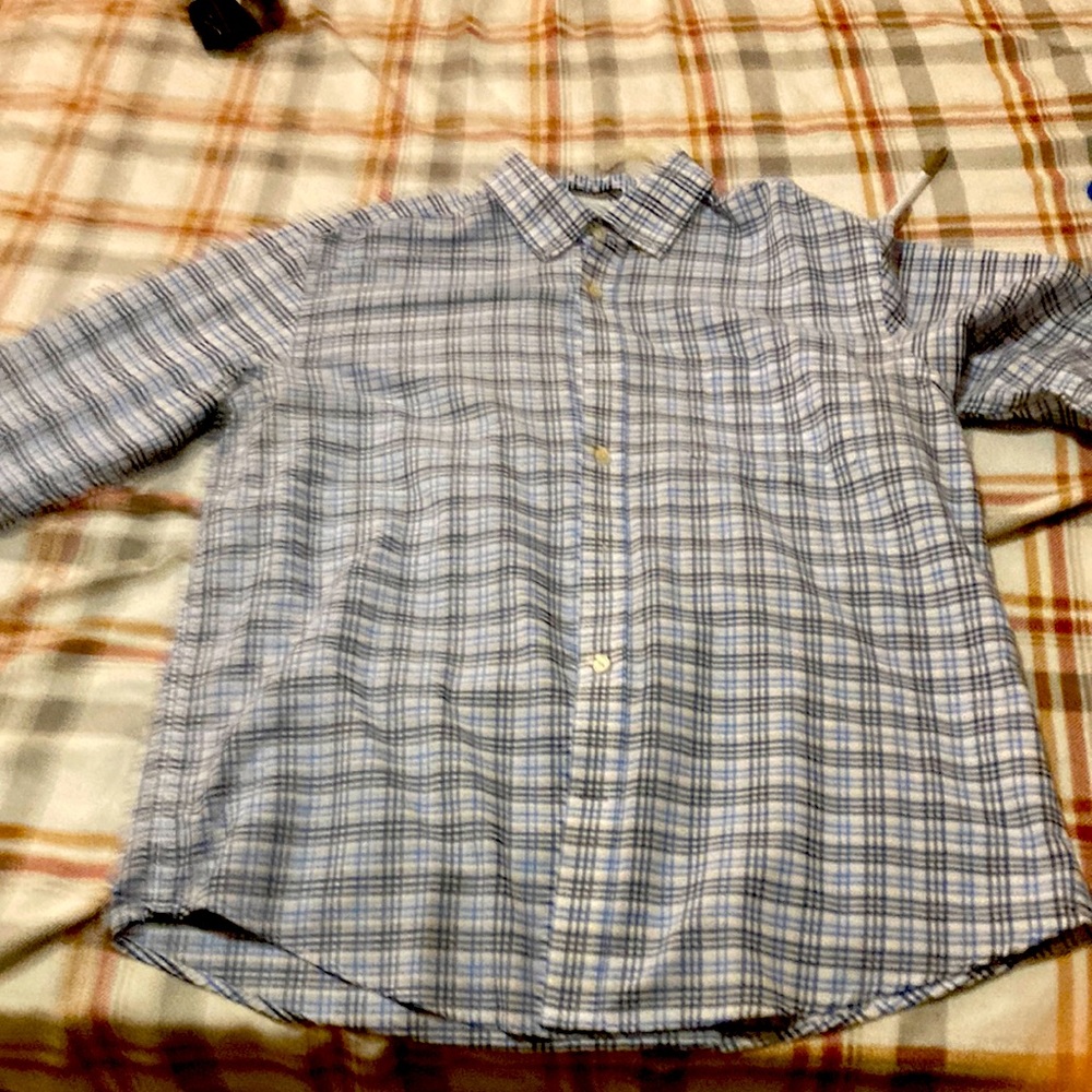 Saint John’s Bay light blue,dark blue and white long sleeve button up shirt..!